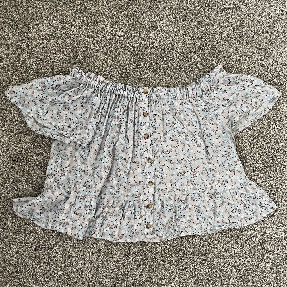 Floral blue off the shoulder crop top